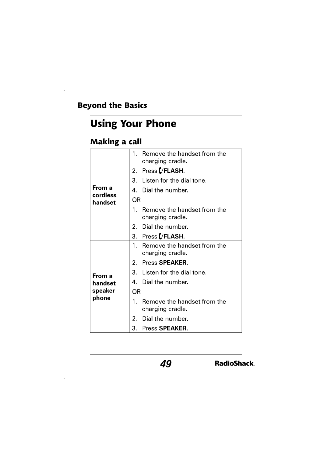 Radio Shack 43-5829 manual Using Your Phone, Making a call, From a, Cordless, Speaker Phone 