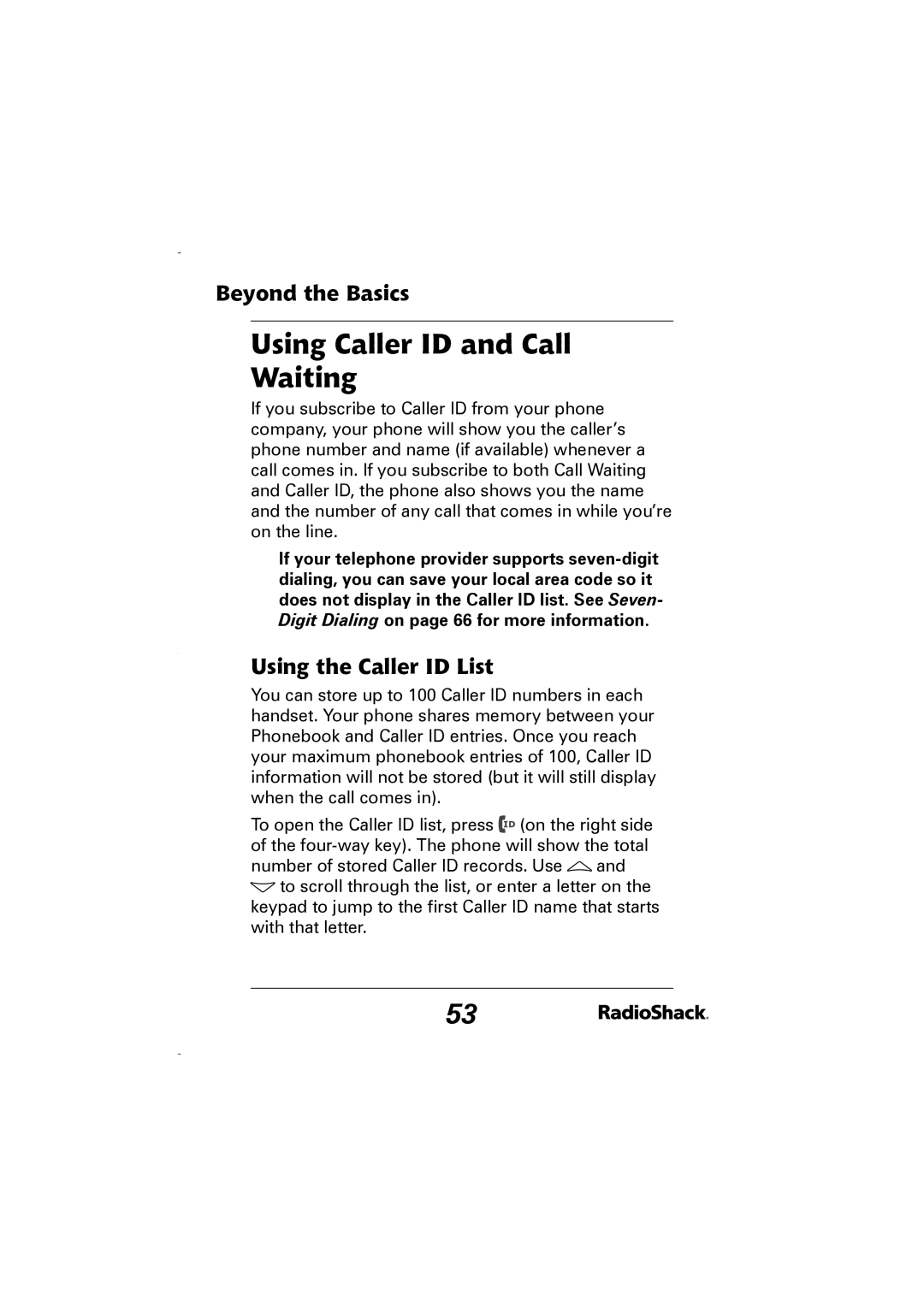 Radio Shack 43-5829 manual Using Caller ID and Call Waiting, Using the Caller ID List 