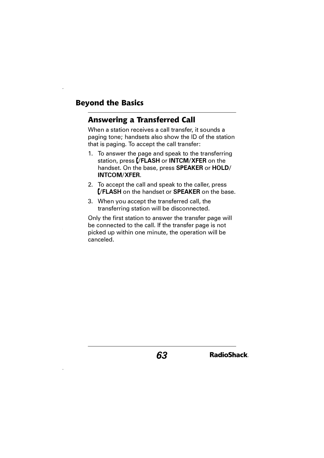 Radio Shack 43-5829 manual Beyond the Basics Answering a Transferred Call, Intcom/Xfer 