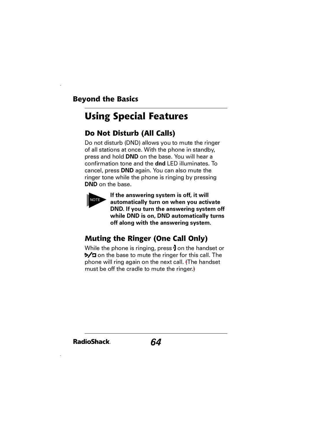 Radio Shack 43-5829 manual Using Special Features, Do Not Disturb All Calls, Muting the Ringer One Call Only 