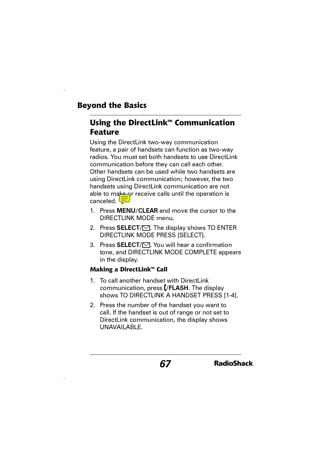 Radio Shack 43-5829 manual Beyond the Basics Using the DirectLink Communication Feature, Making a DirectLink Call 