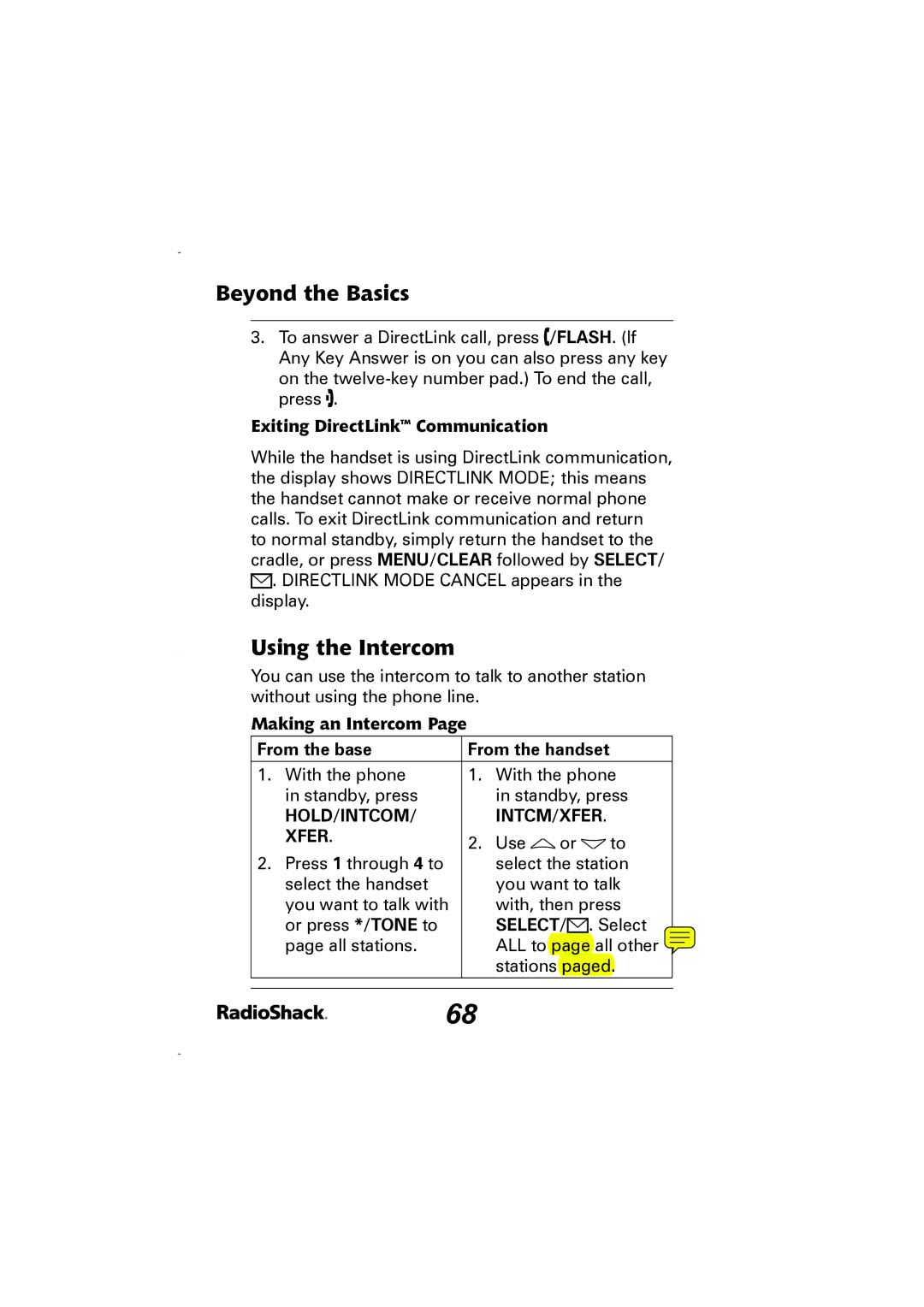 Radio Shack 43-5829 manual Using the Intercom, Exiting DirectLink Communication 