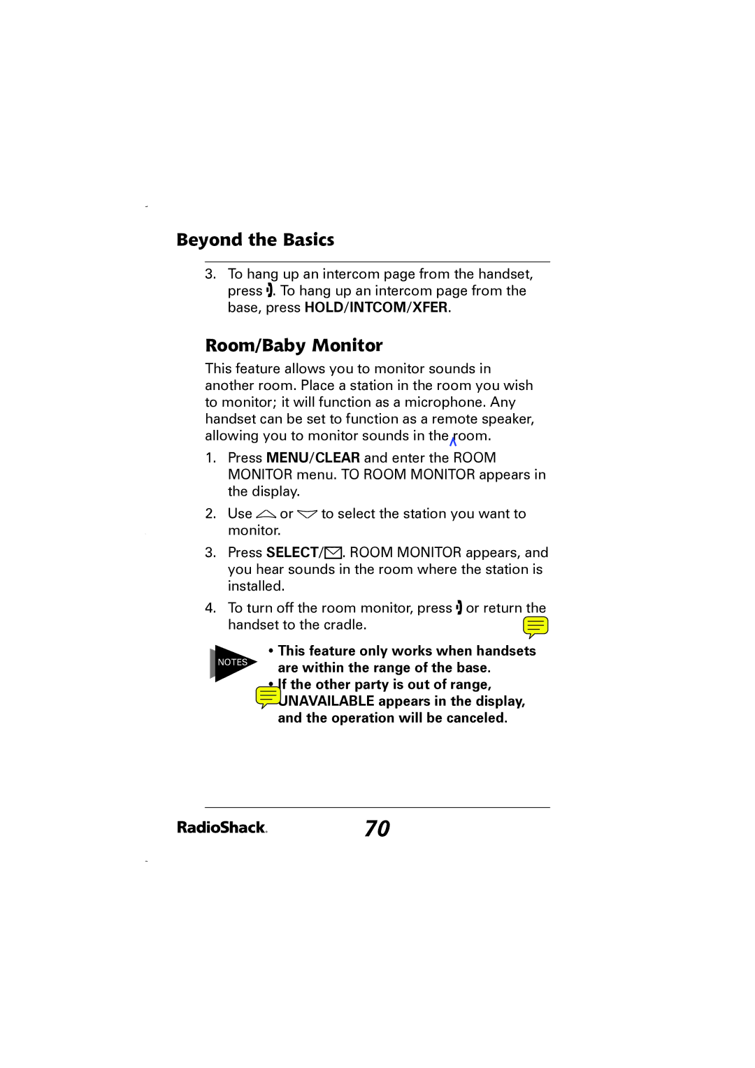 Radio Shack 43-5829 manual Room/Baby Monitor, This feature only works when handsets 