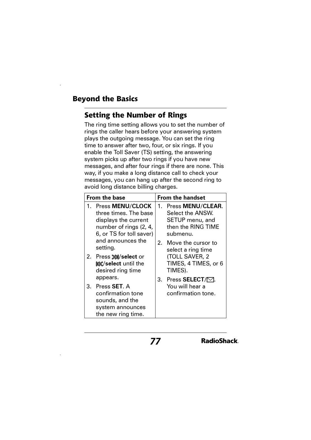 Radio Shack 43-5829 manual Beyond the Basics Setting the Number of Rings 