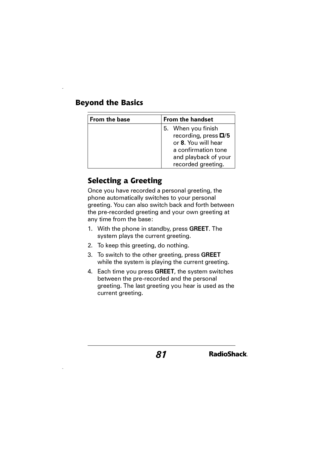 Radio Shack 43-5829 manual Selecting a Greeting 