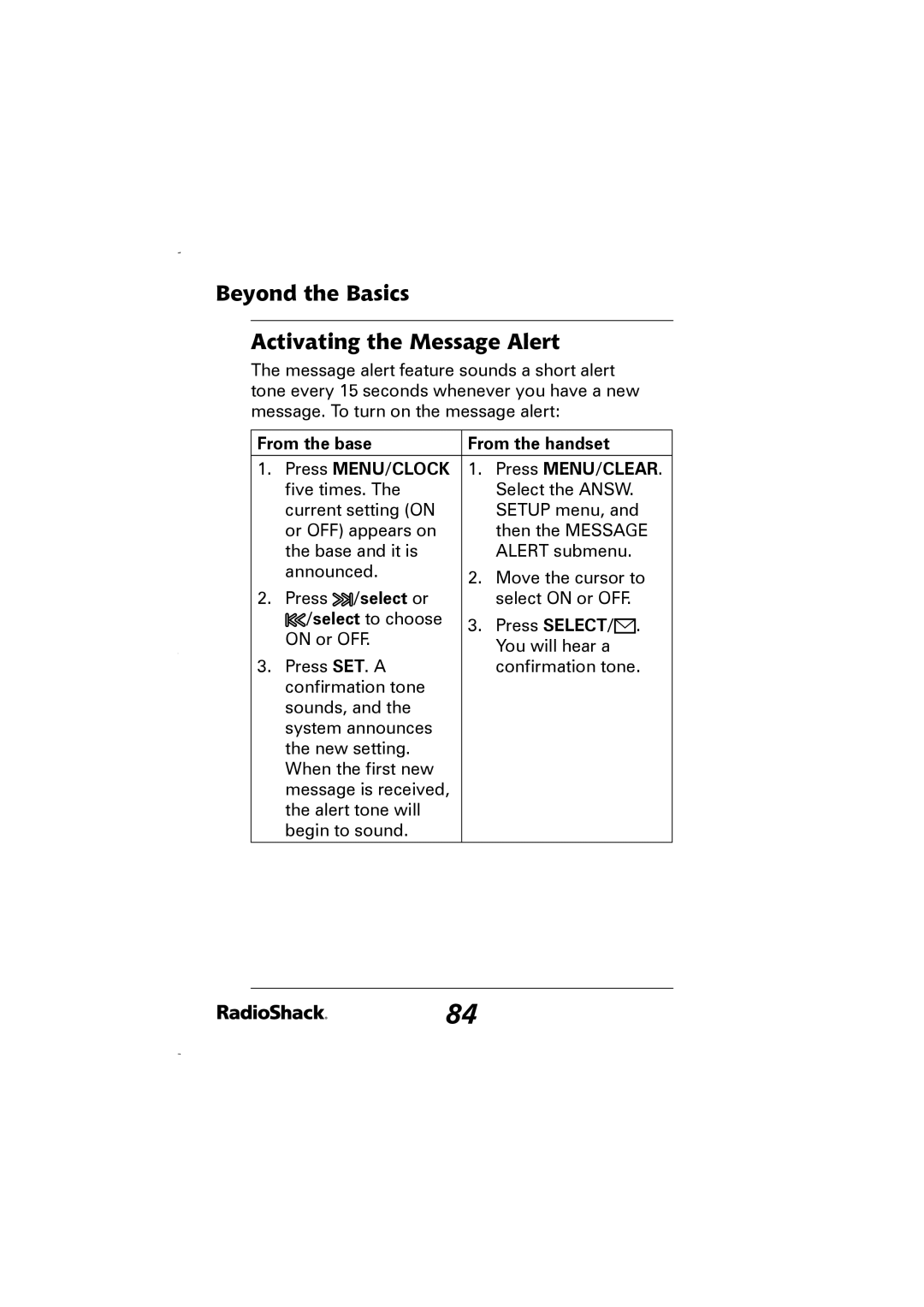 Radio Shack 43-5829 manual Beyond the Basics Activating the Message Alert 