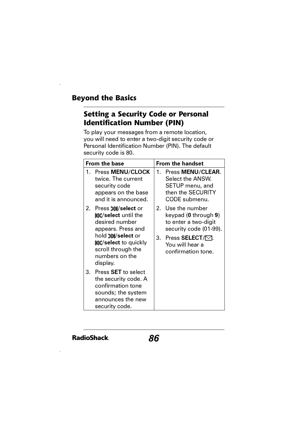 Radio Shack 43-5829 manual Beyond the Basics, Select or Press Select 