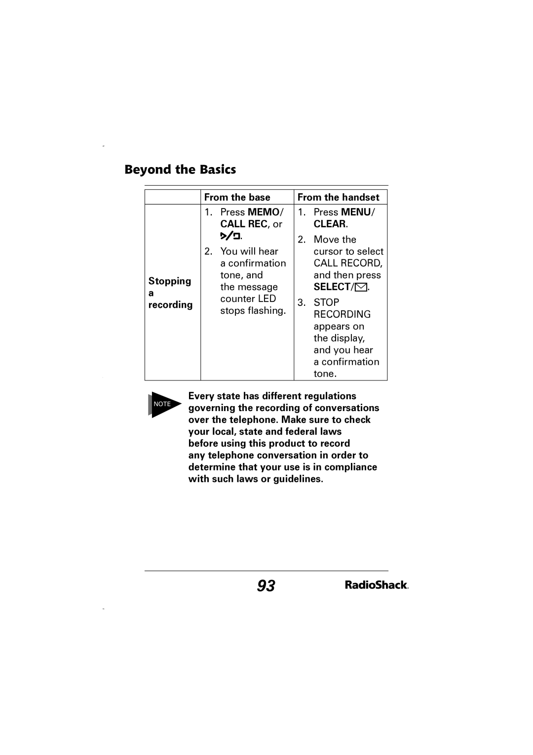 Radio Shack 43-5829 manual Call REC , or, Stopping 