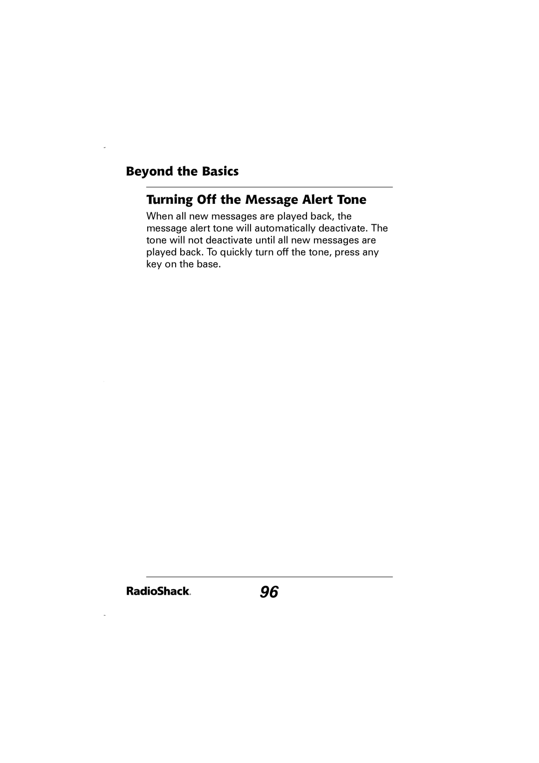 Radio Shack 43-5829 manual Beyond the Basics Turning Off the Message Alert Tone 