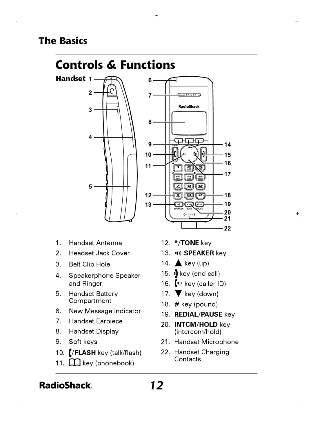 Radio Shack 43-5862 owner manual Controls & Functions, Handset, 12. */TONE key Speaker key 