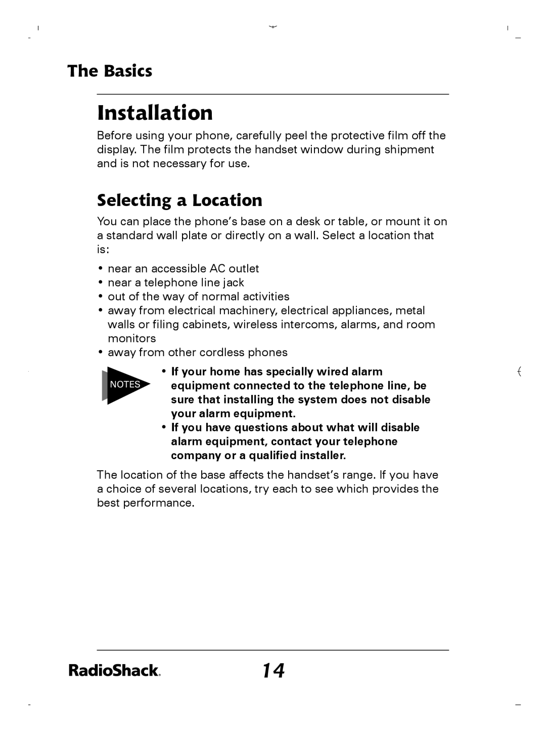 Radio Shack 43-5862 owner manual Installation, Selecting a Location 