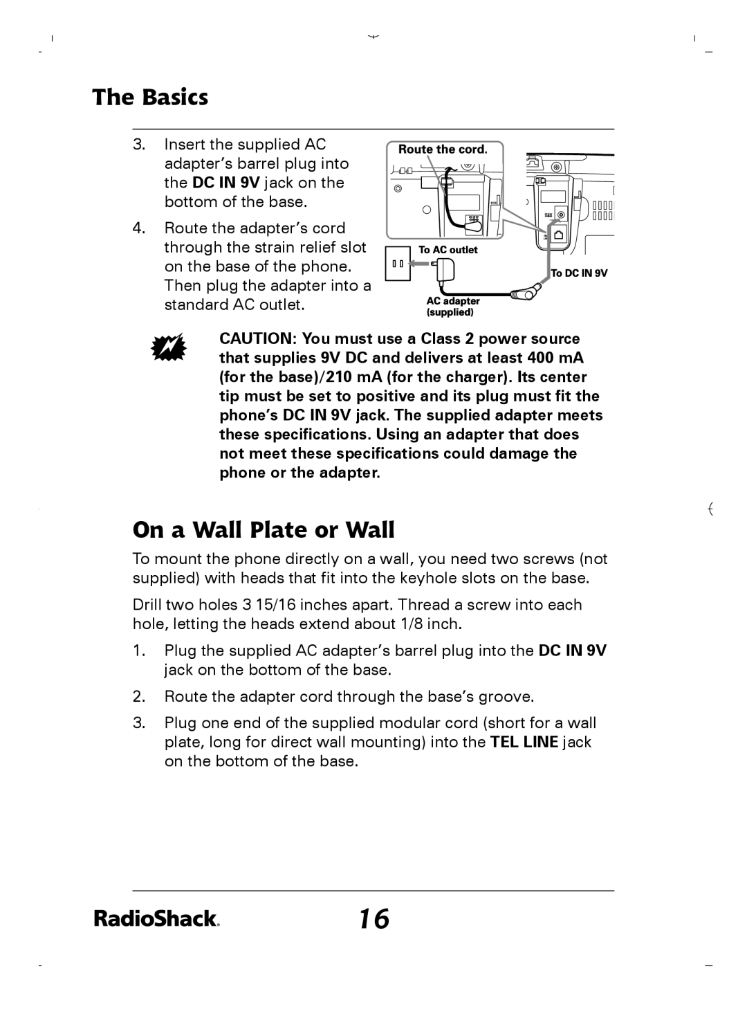 Radio Shack 43-5862 owner manual On a Wall Plate or Wall 