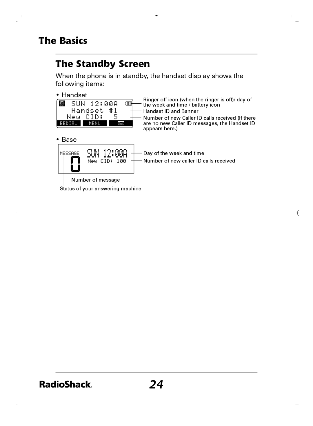 Radio Shack 43-5862 owner manual Basics Standby Screen 