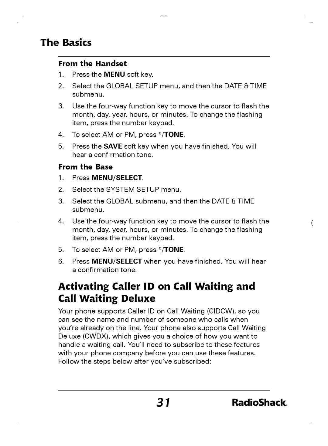 Radio Shack 43-5862 owner manual Activating Caller ID on Call Waiting and Call Waiting Deluxe 