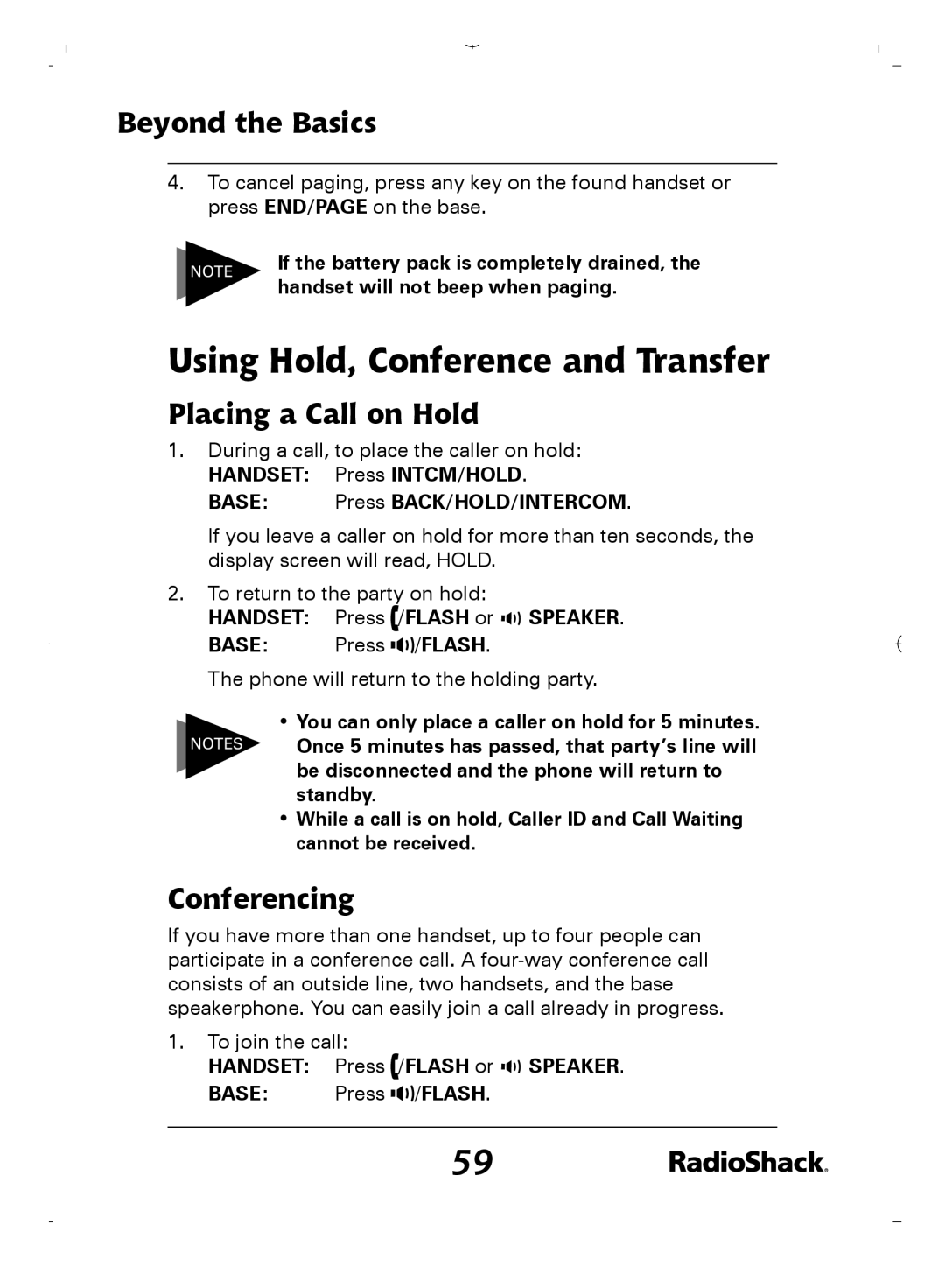 Radio Shack 43-5862 owner manual Using Hold, Conference and Transfer, Placing a Call on Hold, Conferencing 