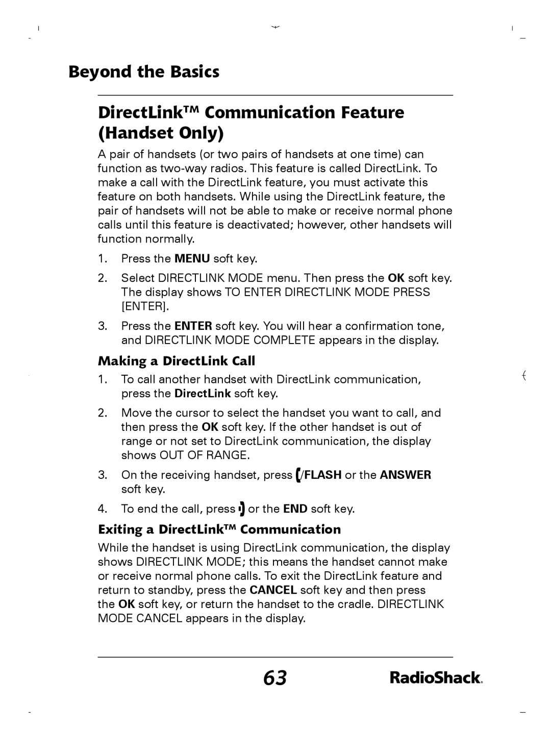 Radio Shack 43-5862 owner manual Making a DirectLink Call, Exiting a DirectLinkTM Communication 