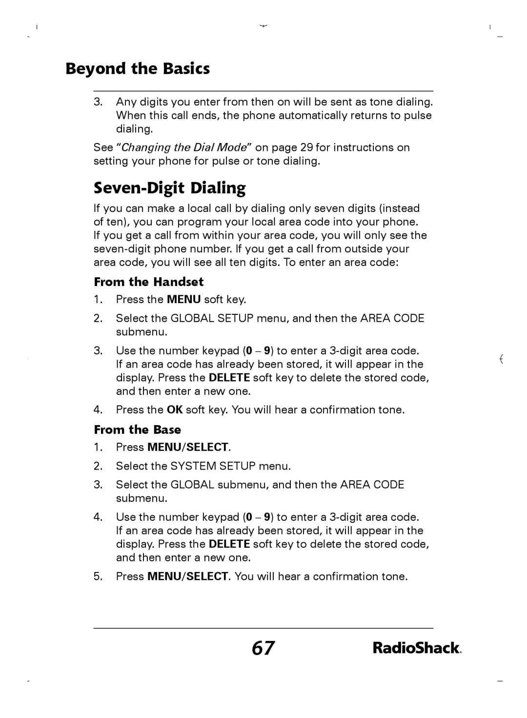 Radio Shack 43-5862 owner manual Seven-Digit Dialing, From the Handset 