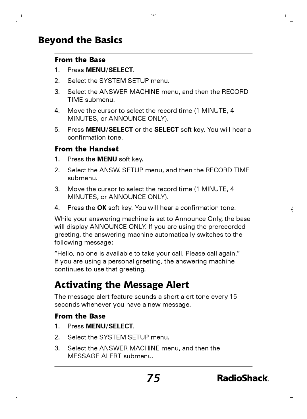 Radio Shack 43-5862 owner manual Activating the Message Alert 