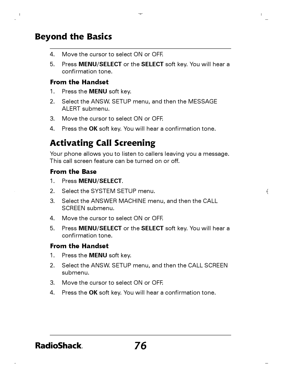 Radio Shack 43-5862 owner manual Activating Call Screening 