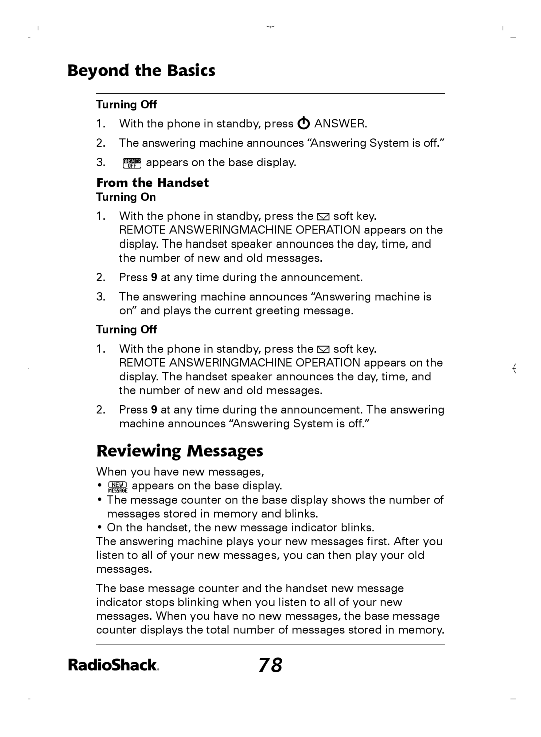 Radio Shack 43-5862 owner manual Reviewing Messages, Turning Off 