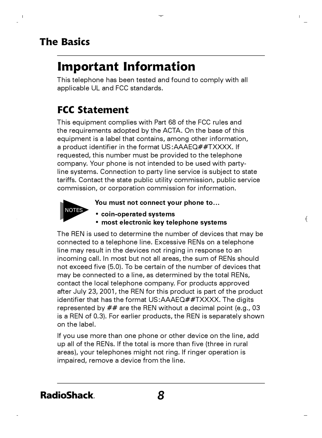 Radio Shack 43-5862 owner manual Important Information, FCC Statement 