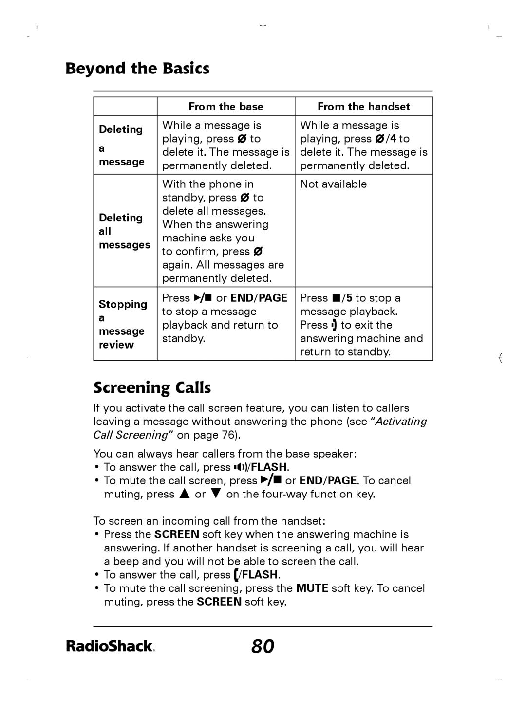 Radio Shack 43-5862 owner manual Screening Calls 