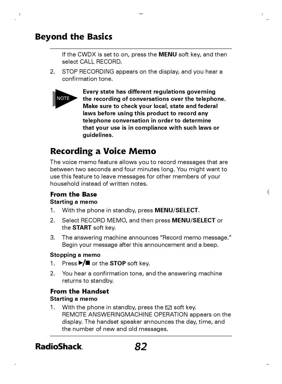 Radio Shack 43-5862 owner manual Recording a Voice Memo, Starting a memo, Stopping a memo 