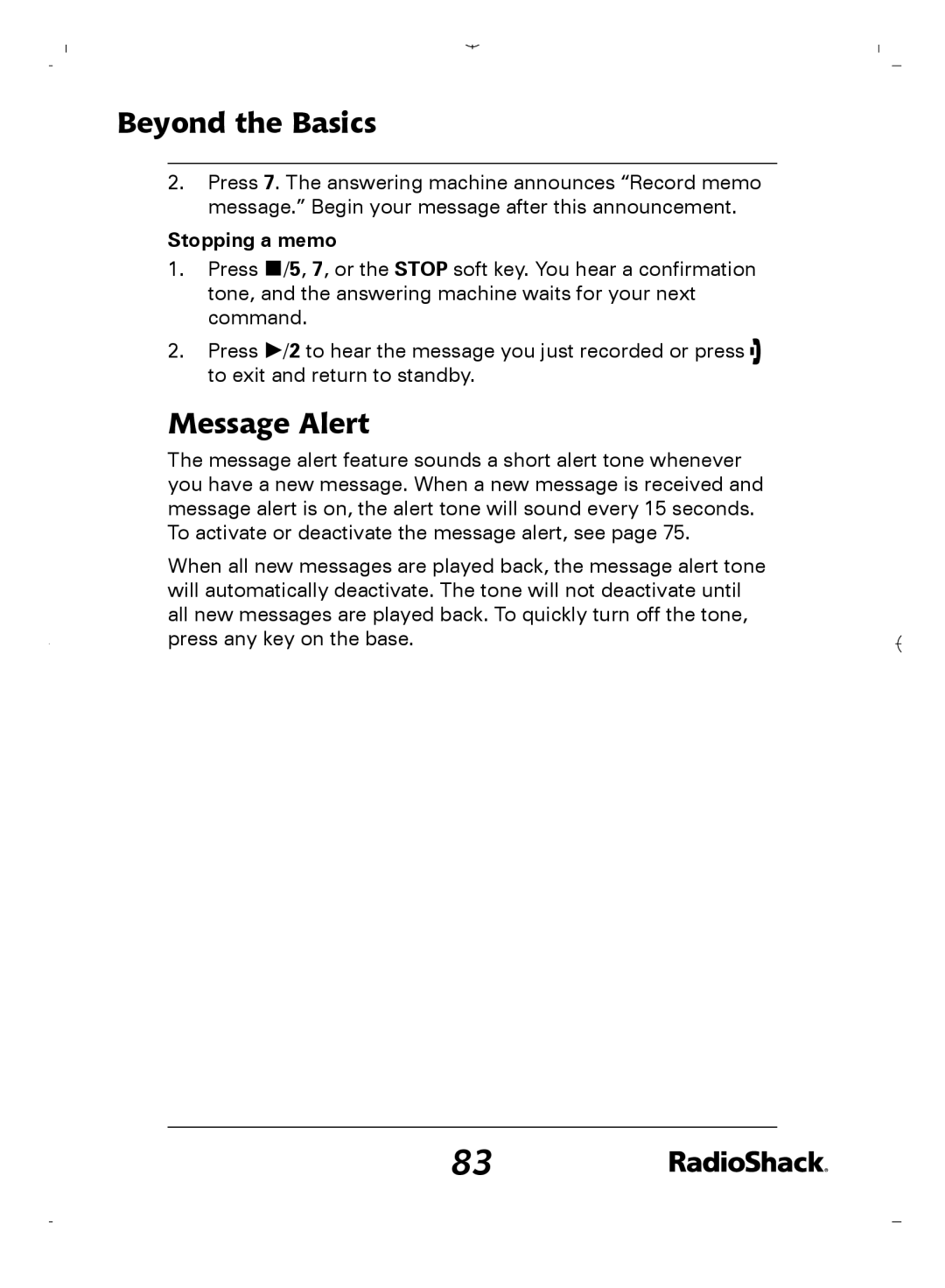 Radio Shack 43-5862 owner manual Message Alert 