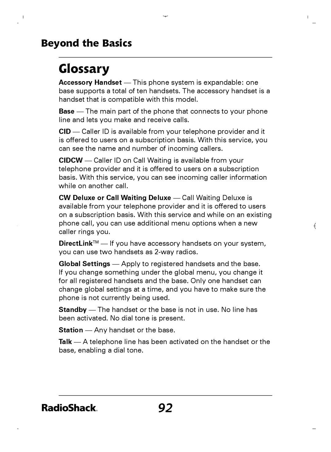 Radio Shack 43-5862 owner manual Glossary 