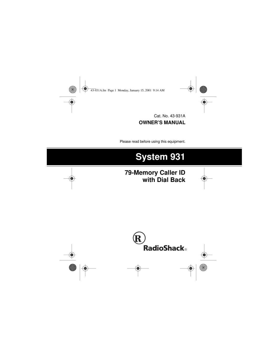 Radio Shack 43-931A owner manual System 