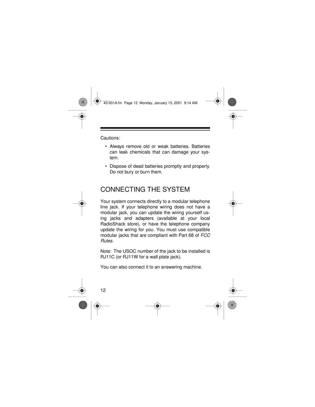 Radio Shack 43-931A owner manual Connecting the System 