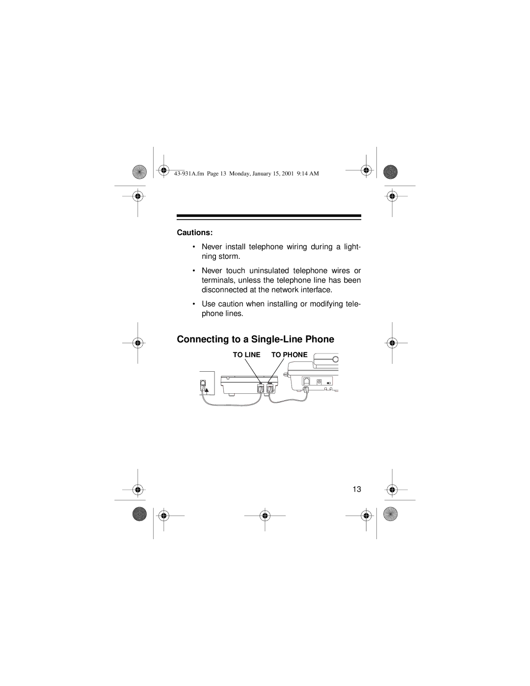 Radio Shack 43-931A owner manual Connecting to a Single-Line Phone 