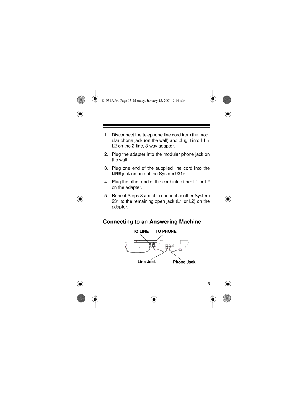 Radio Shack 43-931A owner manual Connecting to an Answering Machine 