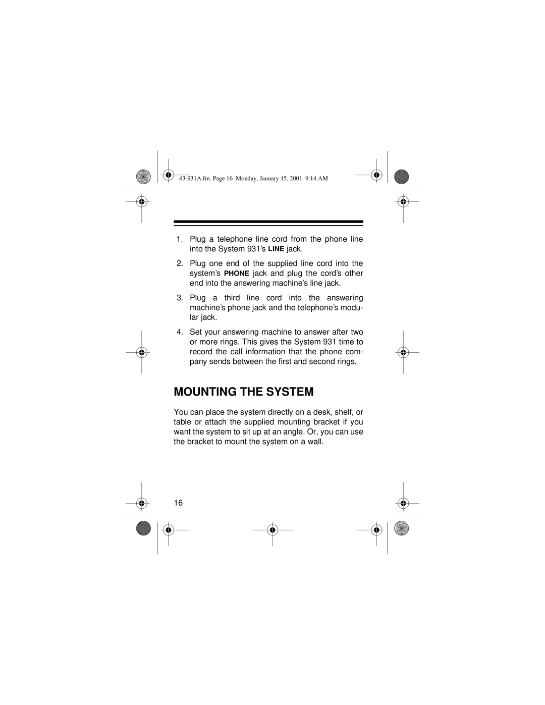 Radio Shack 43-931A owner manual Mounting the System 