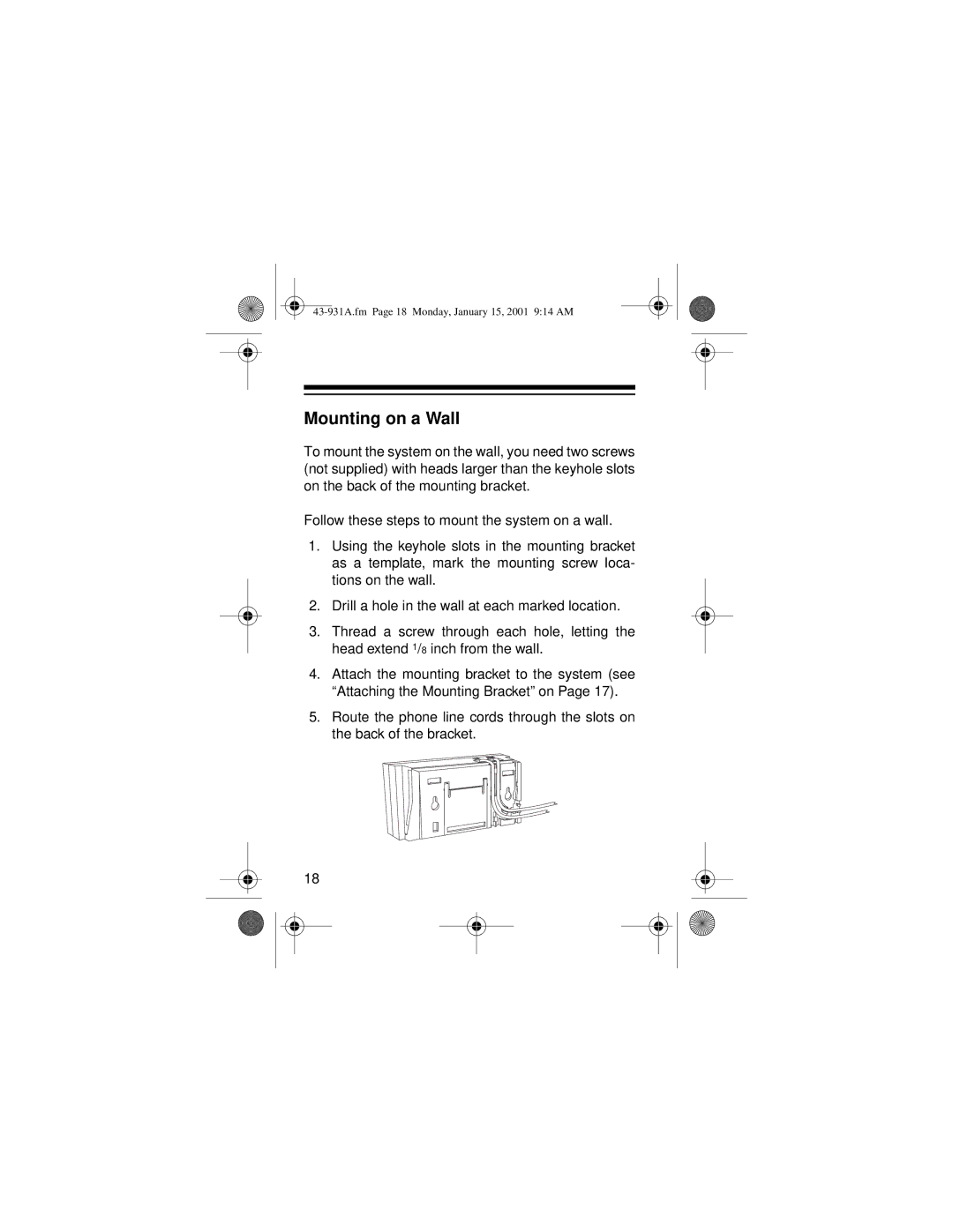 Radio Shack 43-931A owner manual Mounting on a Wall 