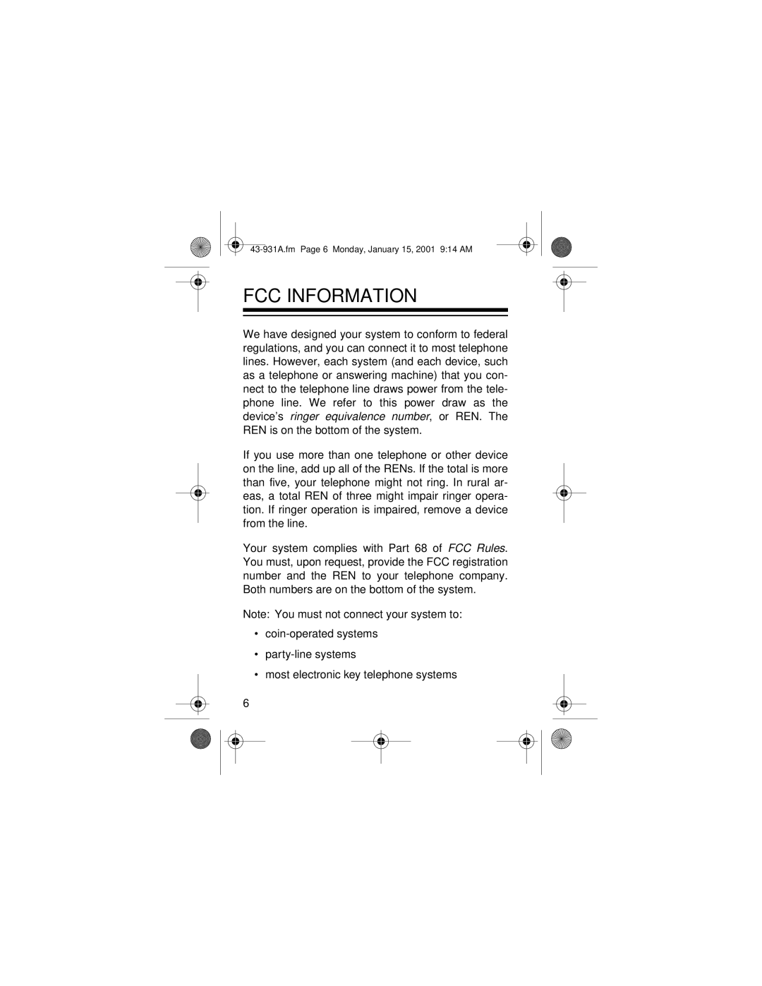 Radio Shack 43-931A owner manual FCC Information 