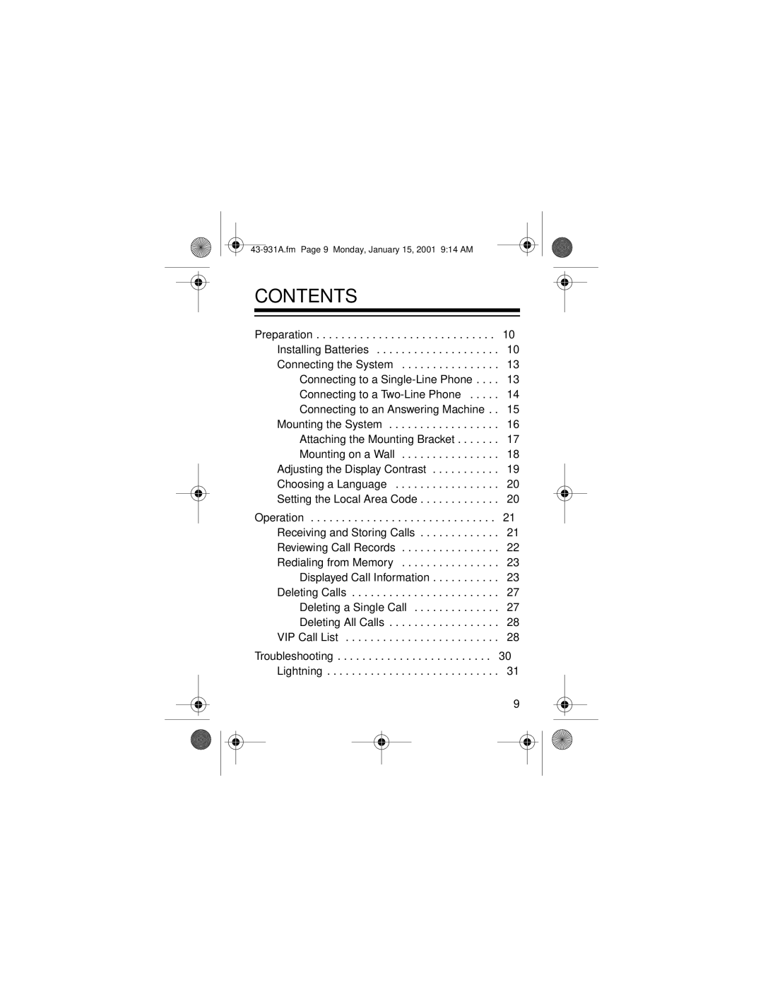 Radio Shack 43-931A owner manual Contents 