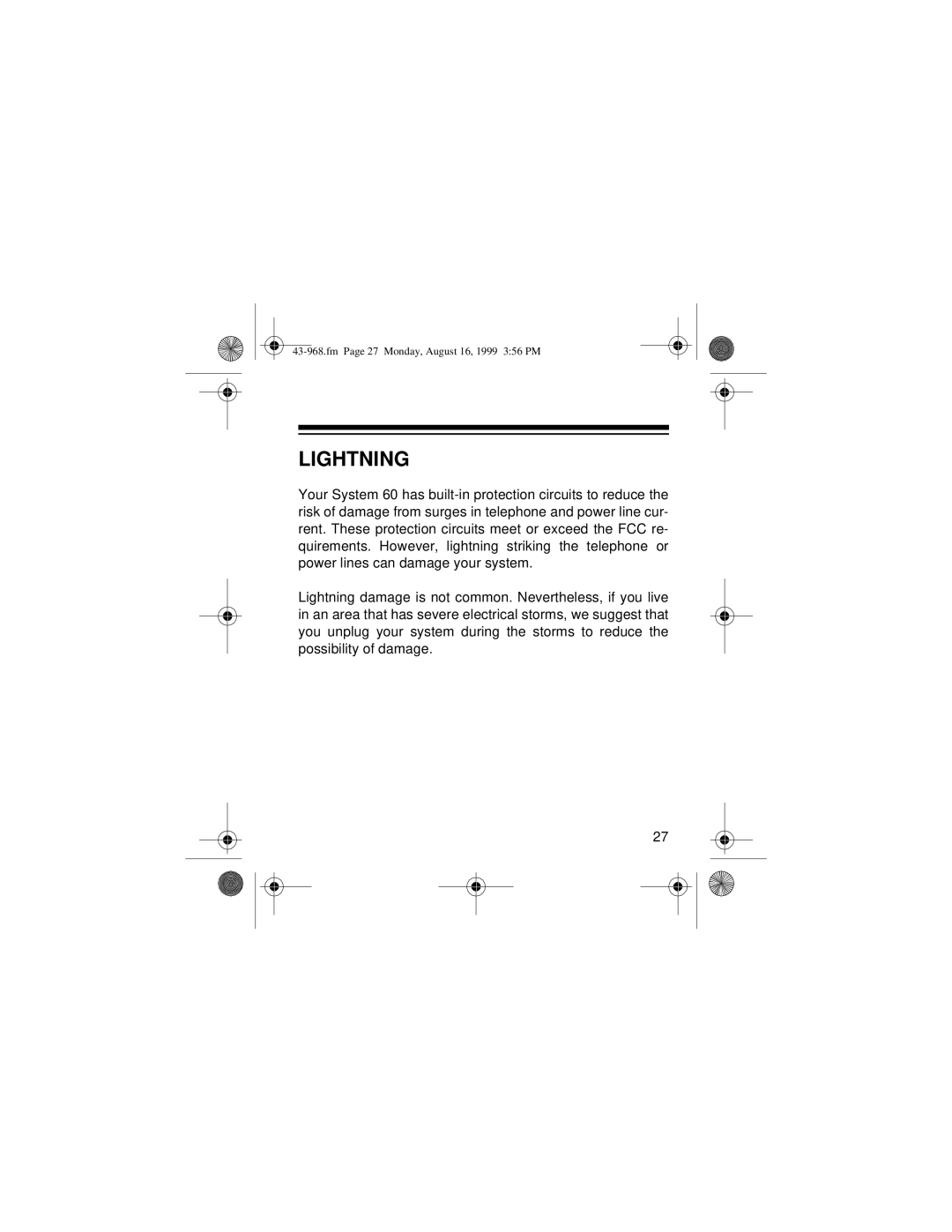 Radio Shack 43-968 owner manual Lightning 