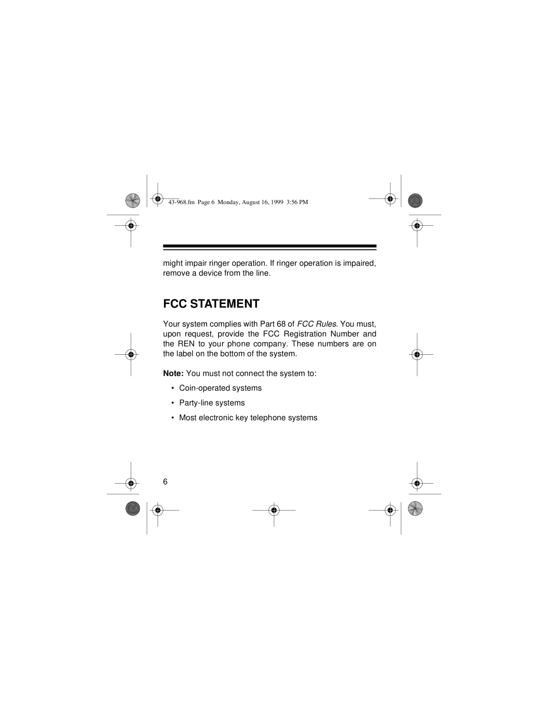 Radio Shack 43-968 owner manual FCC Statement 