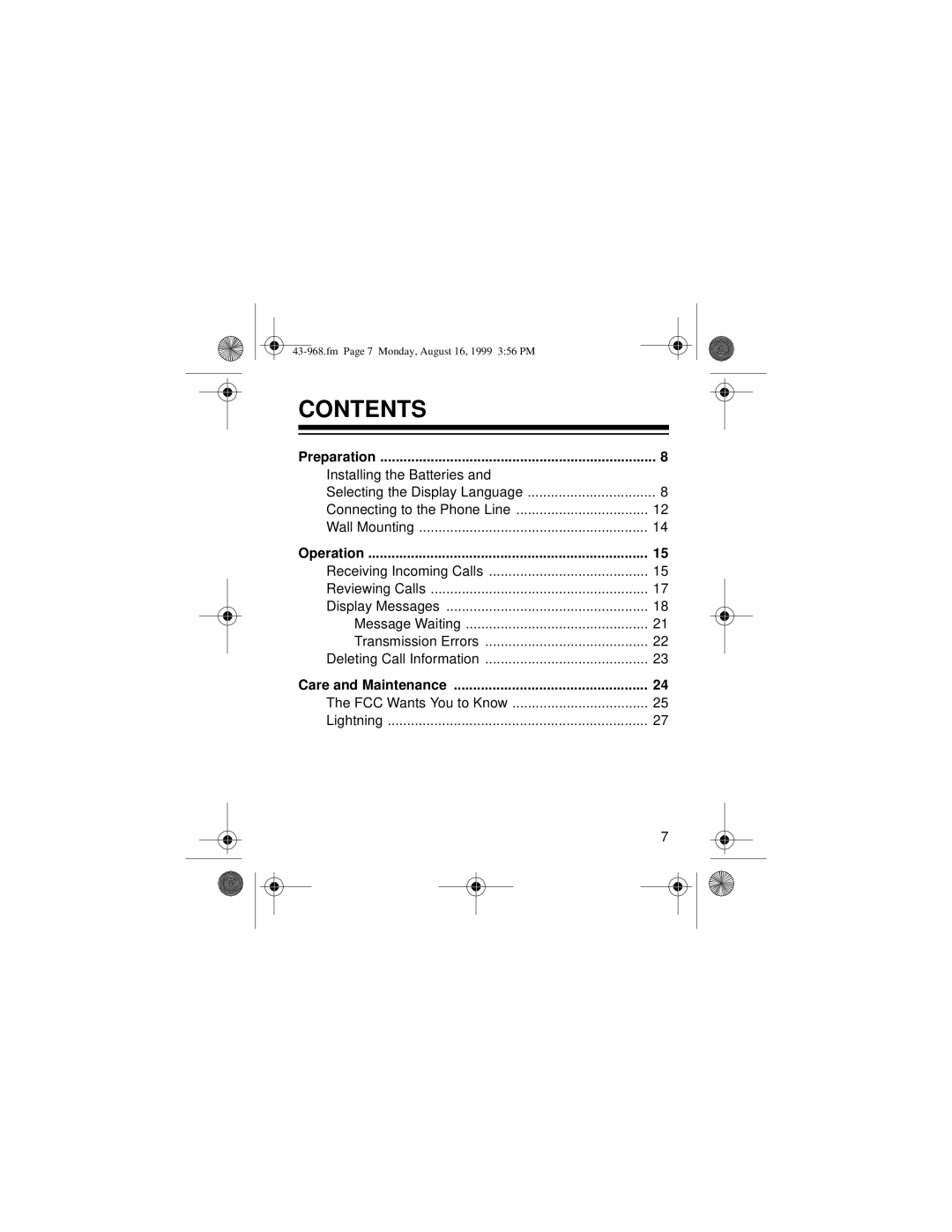 Radio Shack 43-968 owner manual Contents 