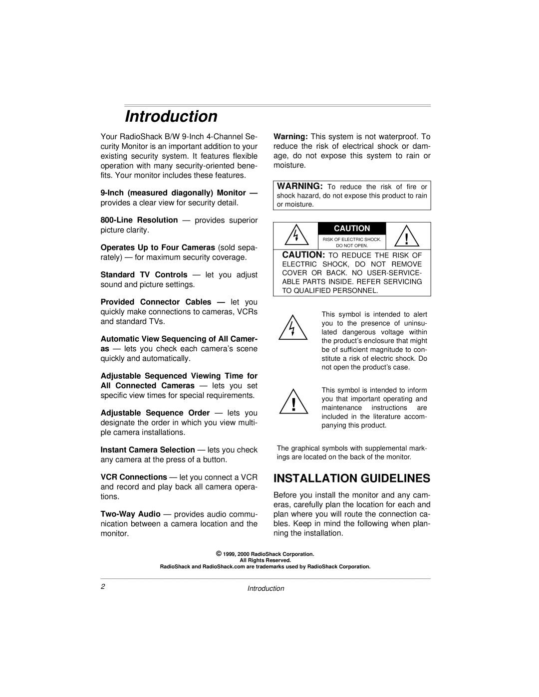 Radio Shack 49-2512, 49-2513 owner manual Introduction, Installation Guidelines, Inch measured diagonally Monitor 