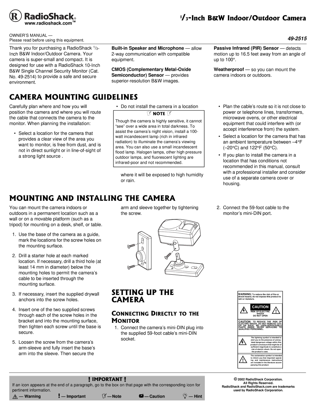 Radio Shack 49-2515 owner manual #/4#/1706+07+&.+05, 1706+0#0&+056#..+06*%#/4#, 566+0726* %#/4#, 100%6+0&+4%6.616* /10+614 