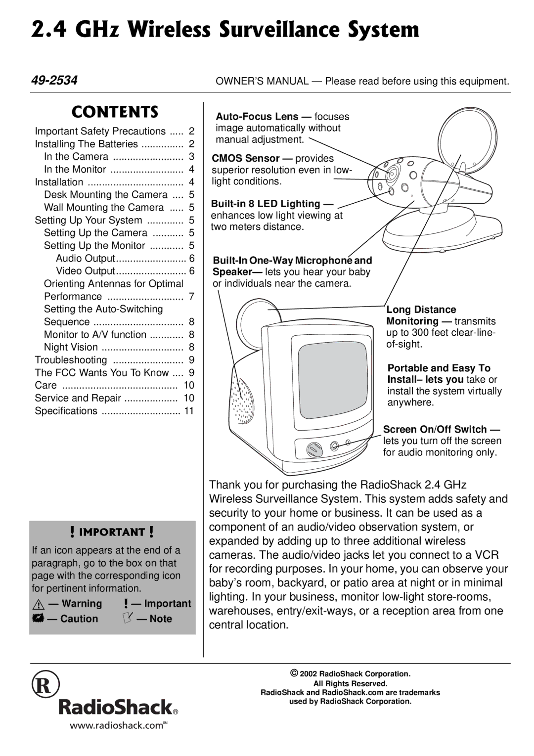 Radio Shack 49-2534 owner manual 406*\9KTGNGUU5WTXGKNNCPEG5UVGO 