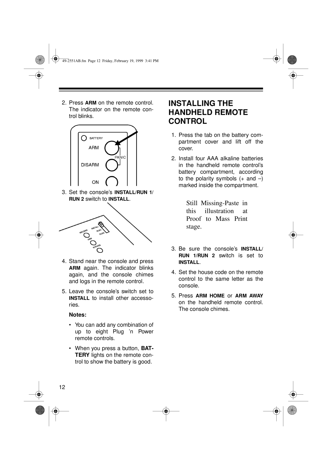 Radio Shack 49-2551A owner manual Installing the Handheld Remote Control 