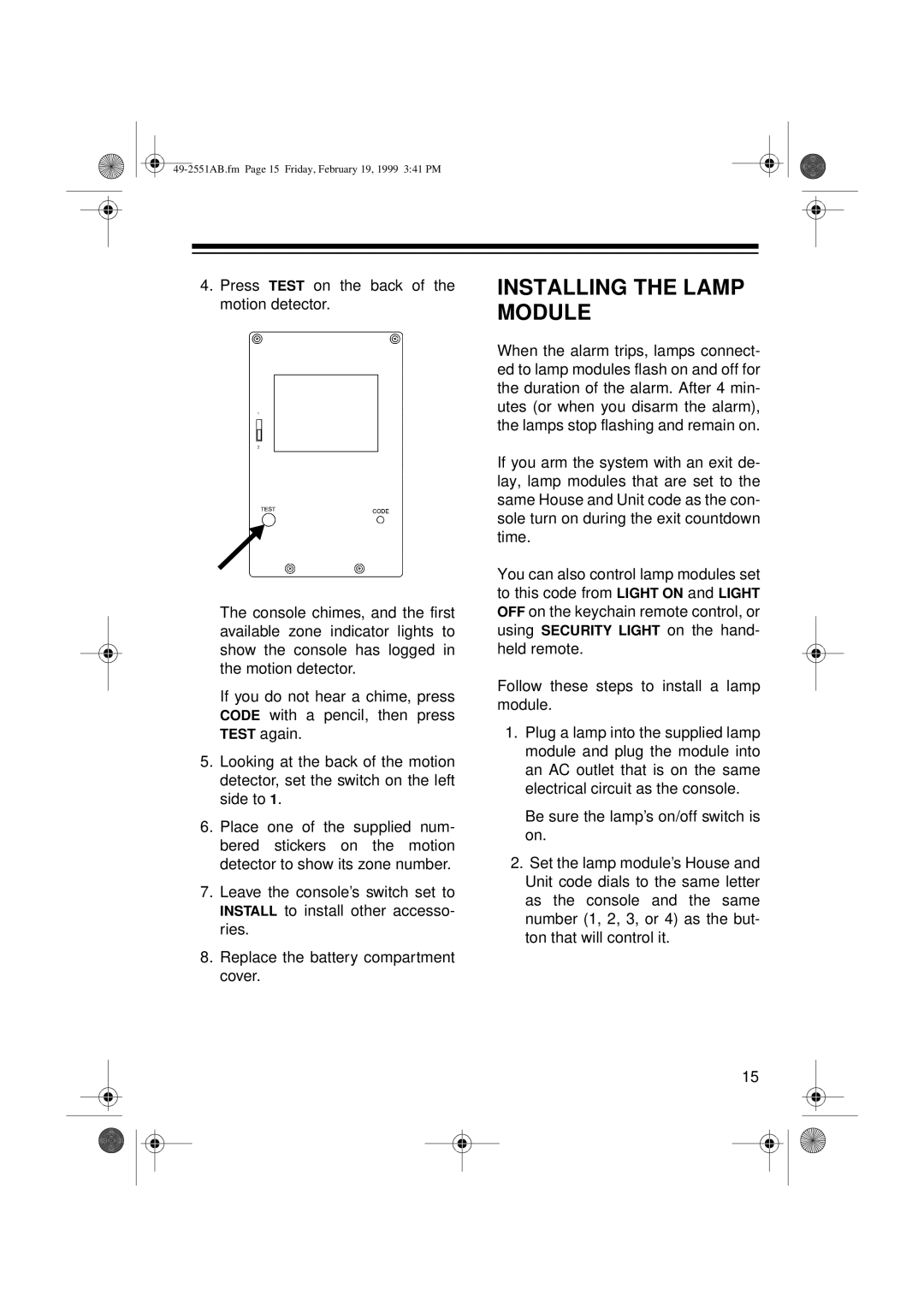 Radio Shack 49-2551A owner manual Installing the Lamp Module 