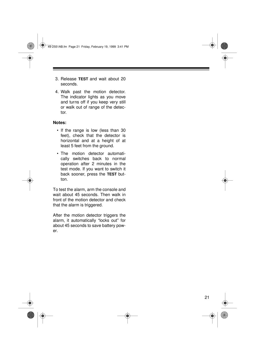 Radio Shack owner manual 49-2551AB.fm Page 21 Friday, February 19, 1999 341 PM 