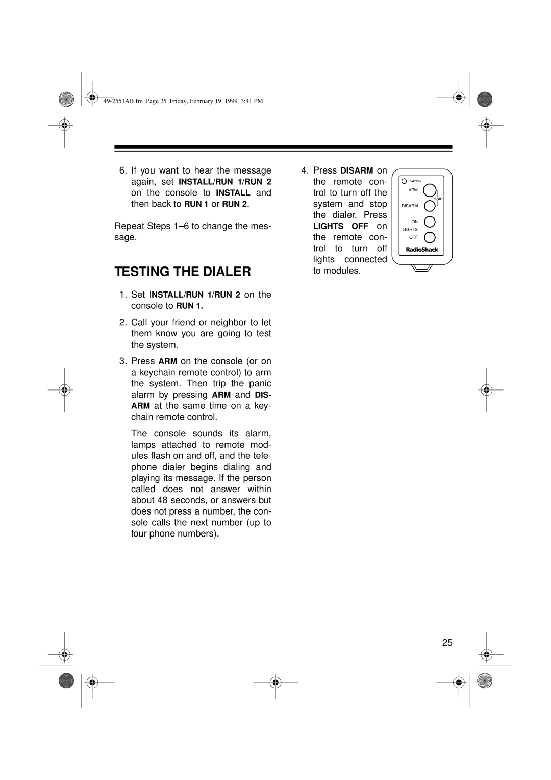 Radio Shack 49-2551A owner manual Testing the Dialer 