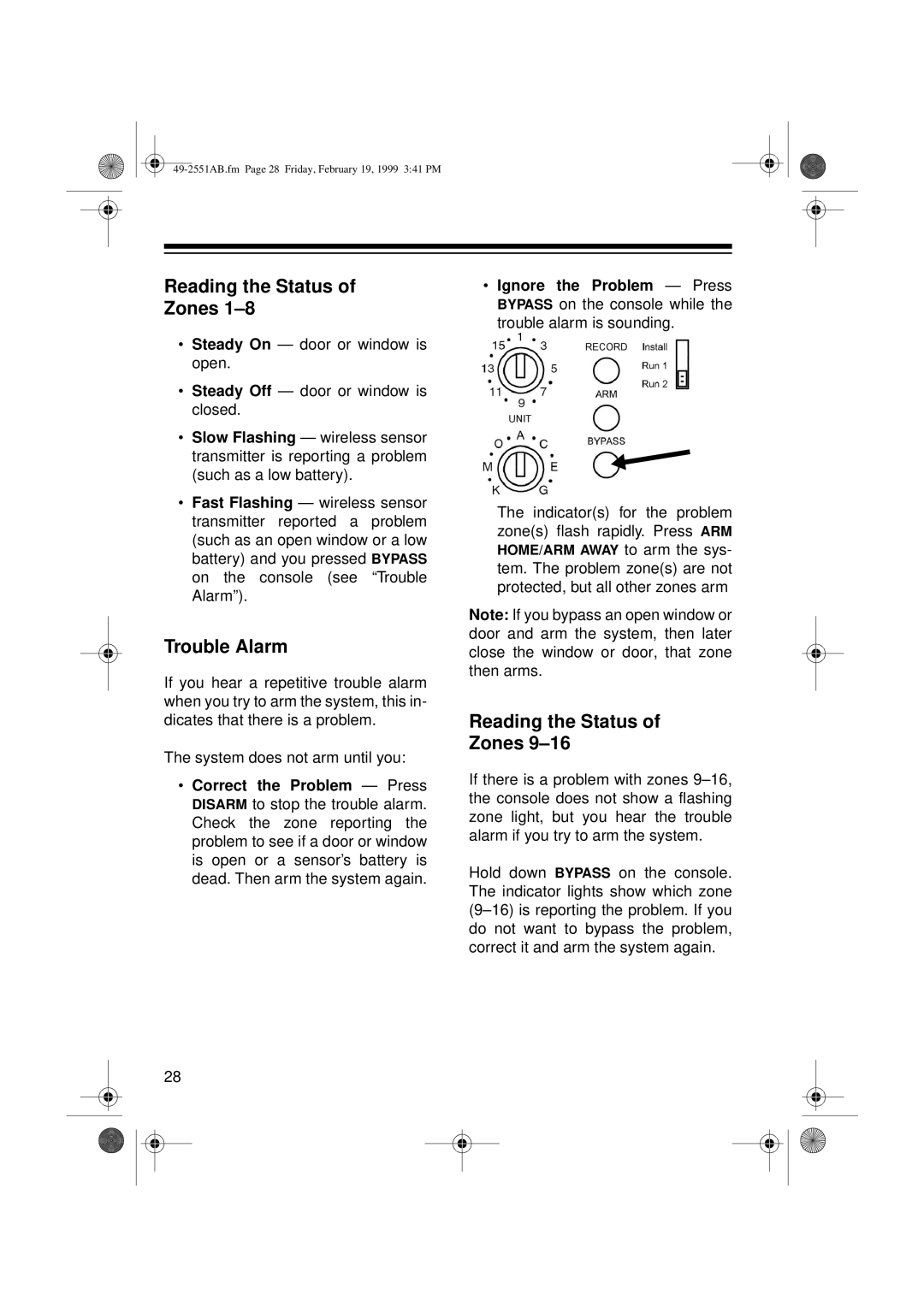 Radio Shack 49-2551A owner manual Reading the Status Zones 