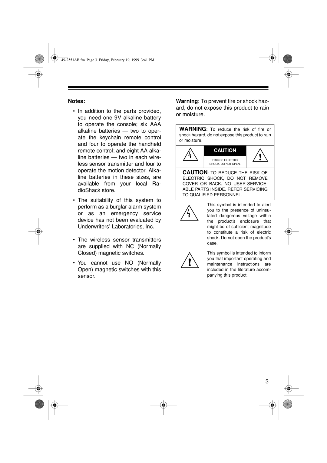 Radio Shack owner manual 49-2551AB.fm Page 3 Friday, February 19, 1999 341 PM 