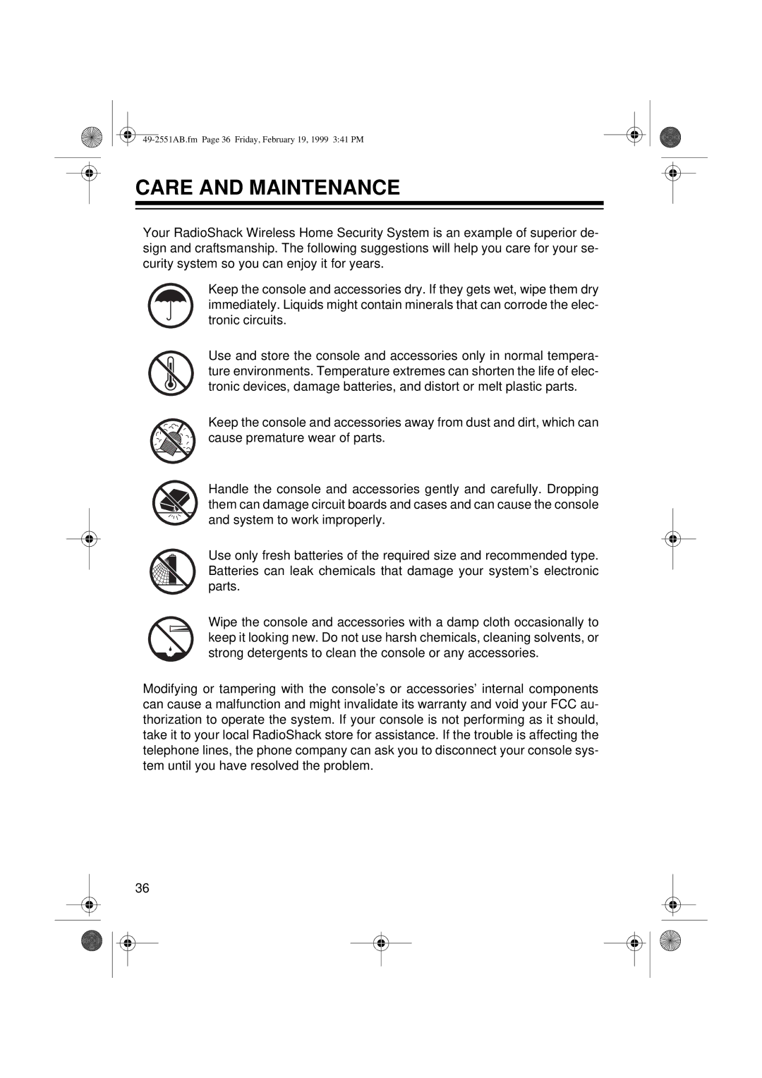 Radio Shack 49-2551A owner manual Care and Maintenance 